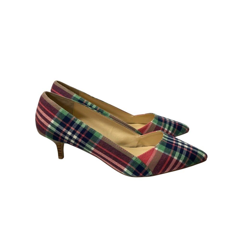 Sole Society Preppy Pointed Toe Kitten Heel Desi Plaid Tartan Pumps 8.5 Pink